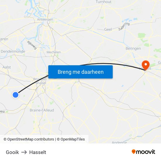 Gooik to Hasselt map