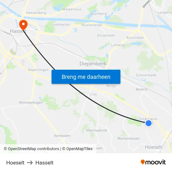 Hoeselt to Hasselt map