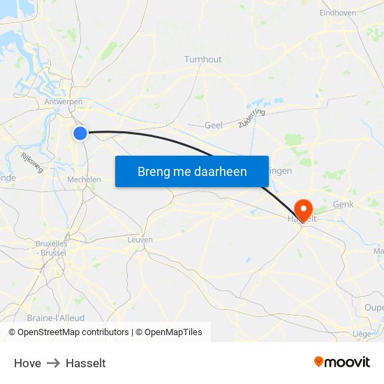 Hove to Hasselt map