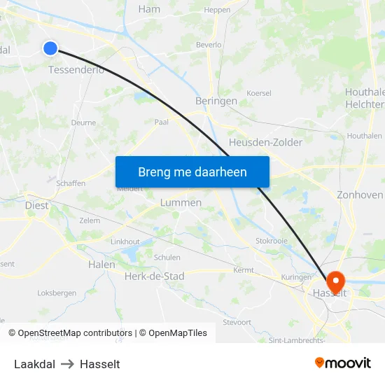 Laakdal to Hasselt map