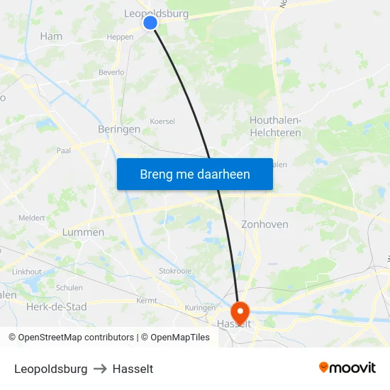 Leopoldsburg to Hasselt map