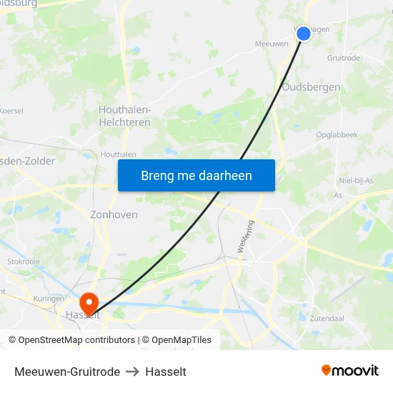 Meeuwen-Gruitrode to Hasselt map