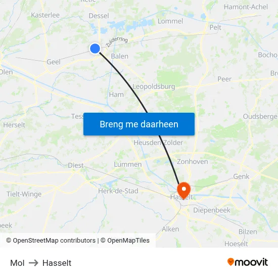 Mol to Hasselt map