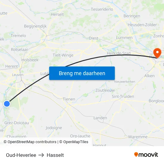 Oud-Heverlee to Hasselt map