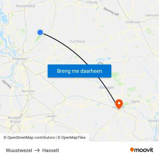 Wuustwezel to Hasselt map