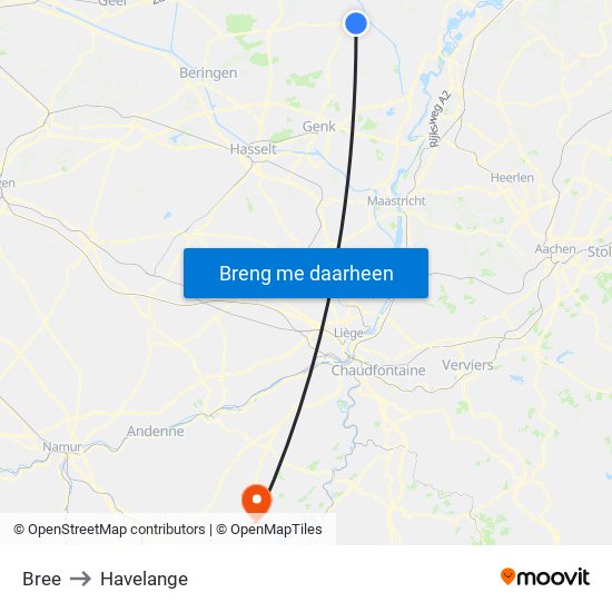 Bree to Havelange map