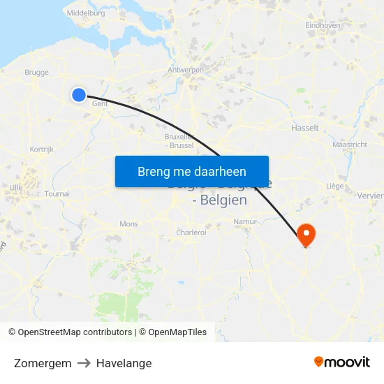 Zomergem to Havelange map