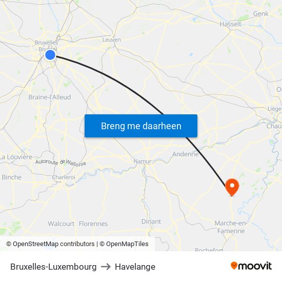 Bruxelles-Luxembourg to Havelange map