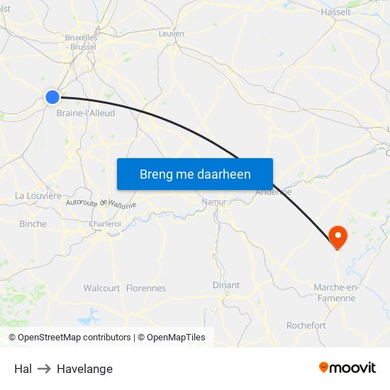 Hal to Havelange map