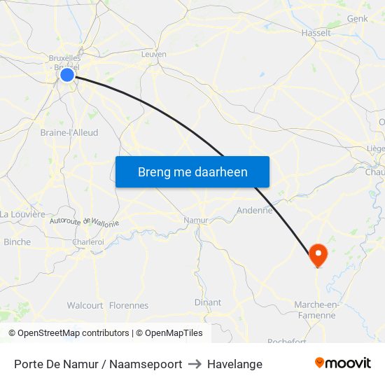 Porte De Namur / Naamsepoort to Havelange map