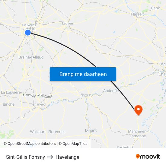 Sint-Gillis Fonsny to Havelange map