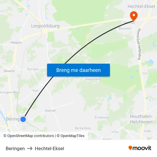 Beringen to Hechtel-Eksel map
