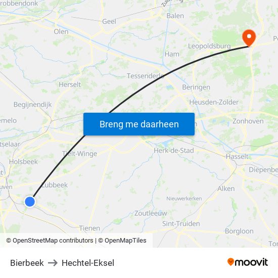 Bierbeek to Hechtel-Eksel map