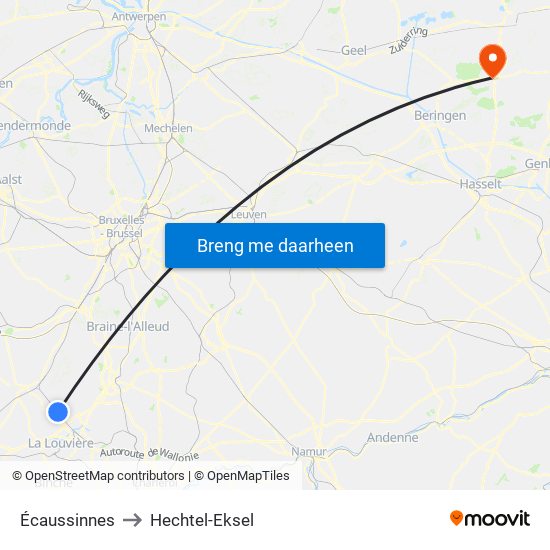 Écaussinnes to Hechtel-Eksel map