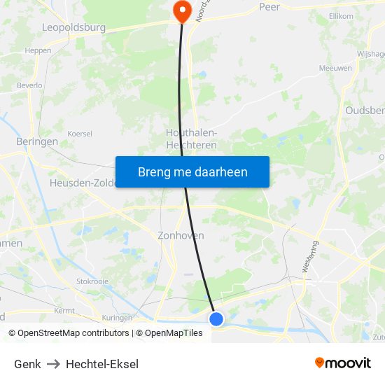 Genk to Hechtel-Eksel map
