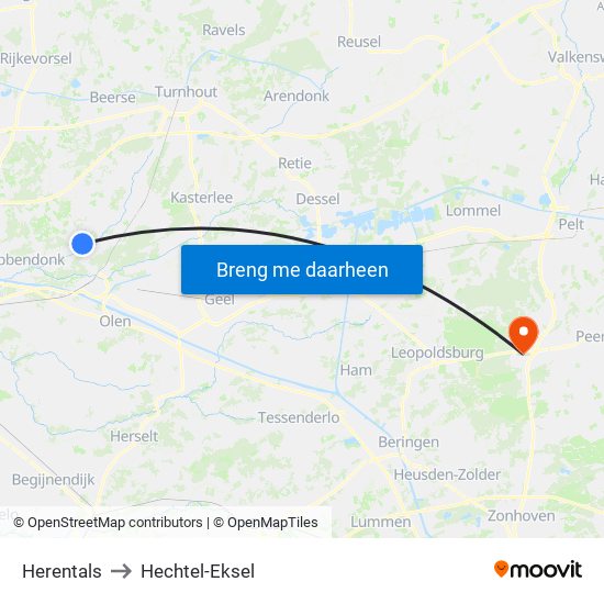 Herentals to Hechtel-Eksel map