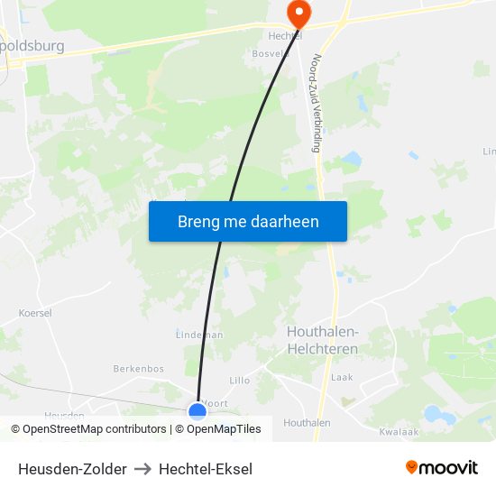 Heusden-Zolder to Hechtel-Eksel map