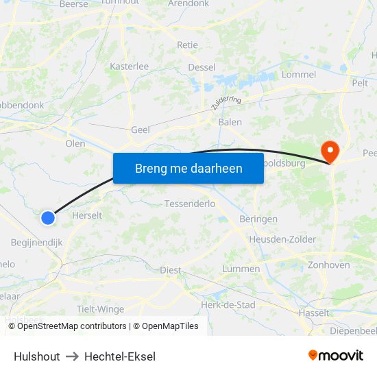 Hulshout to Hechtel-Eksel map