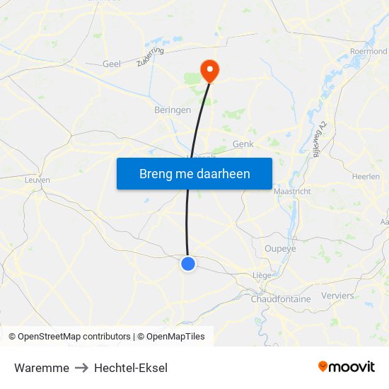 Waremme to Hechtel-Eksel map