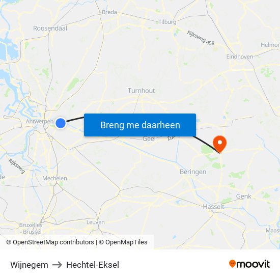 Wijnegem to Hechtel-Eksel map