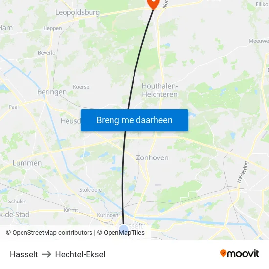 Hasselt to Hechtel-Eksel map