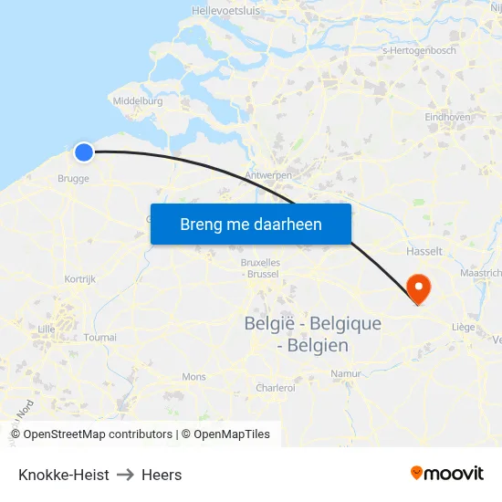Knokke-Heist to Heers map