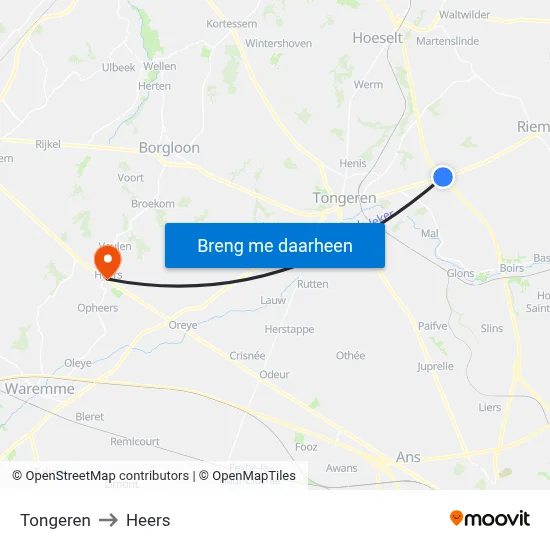 Tongeren to Heers map