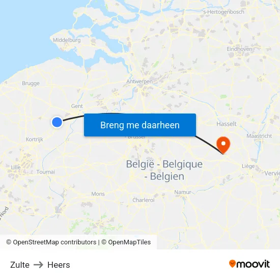 Zulte to Heers map