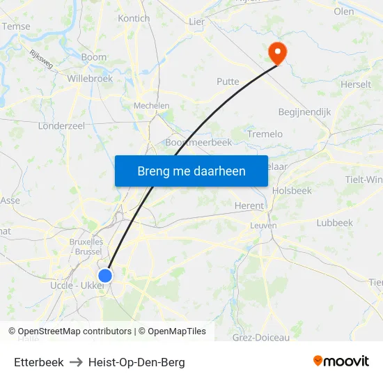 Etterbeek to Heist-Op-Den-Berg map