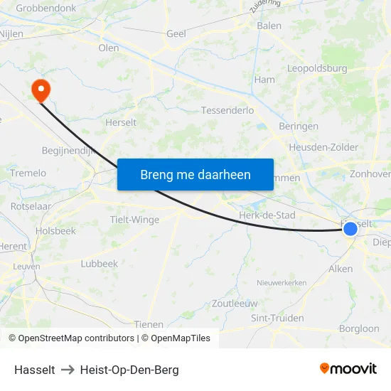 Hasselt to Heist-Op-Den-Berg map