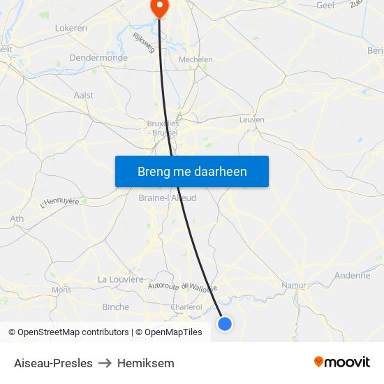 Aiseau-Presles to Hemiksem map