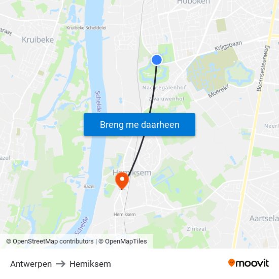 Antwerpen to Hemiksem map