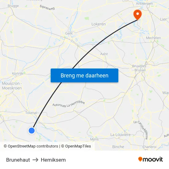Brunehaut to Hemiksem map