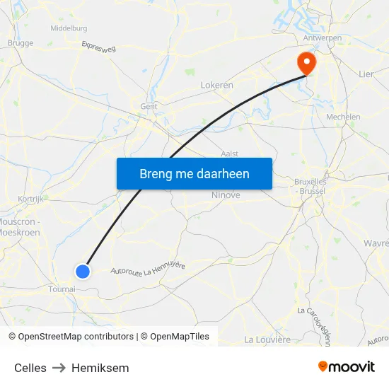 Celles to Hemiksem map