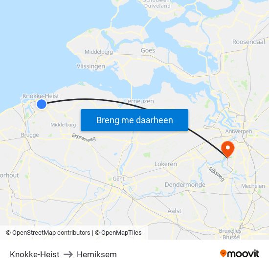 Knokke-Heist to Hemiksem map