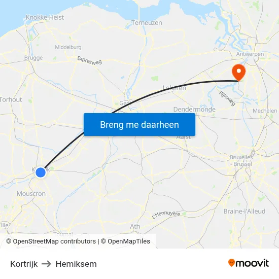 Kortrijk to Hemiksem map