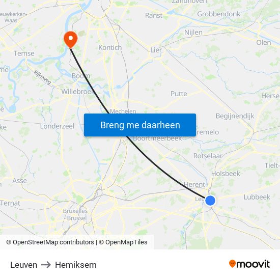 Leuven to Hemiksem map