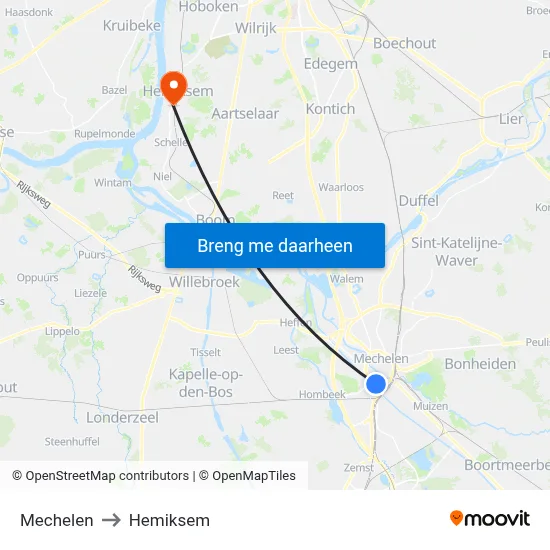 Mechelen to Hemiksem map
