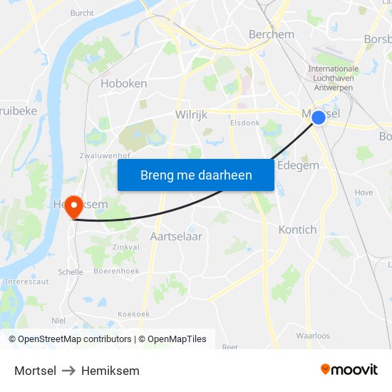 Mortsel to Hemiksem map