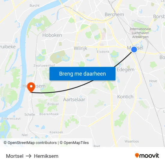 Mortsel to Hemiksem map