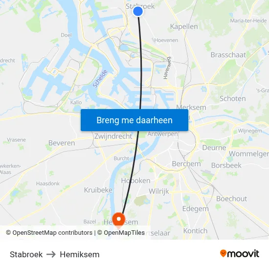 Stabroek to Hemiksem map