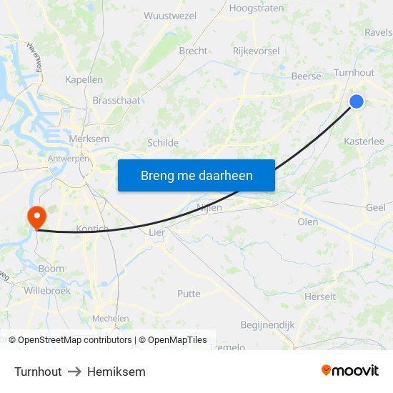 Turnhout to Hemiksem map