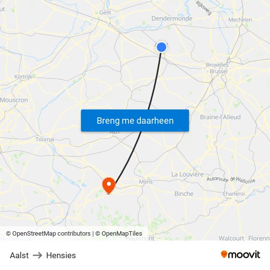 Aalst to Hensies map