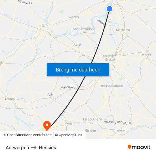 Antwerpen to Hensies map