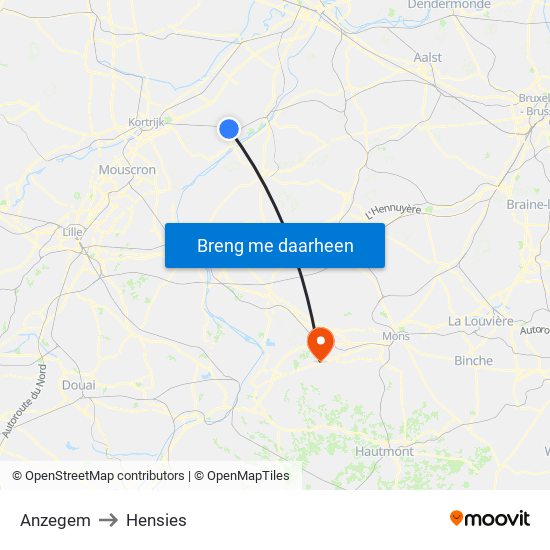 Anzegem to Hensies map