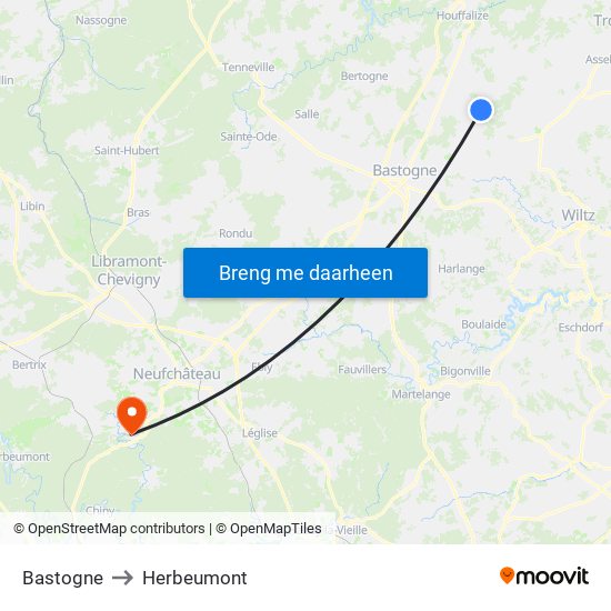 Bastogne to Herbeumont map