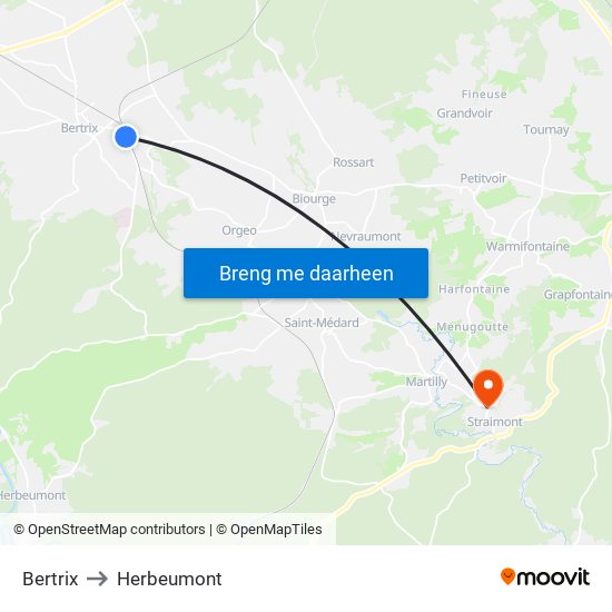 Bertrix to Herbeumont map