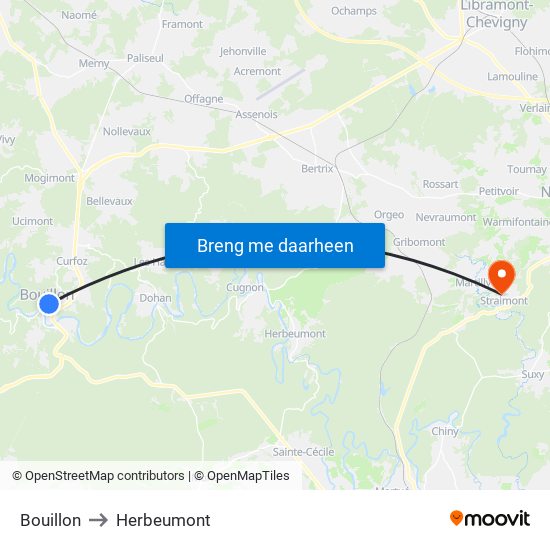 Bouillon to Herbeumont map