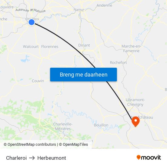 Charleroi to Herbeumont map