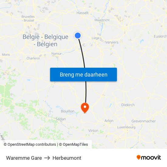 Waremme Gare to Herbeumont map